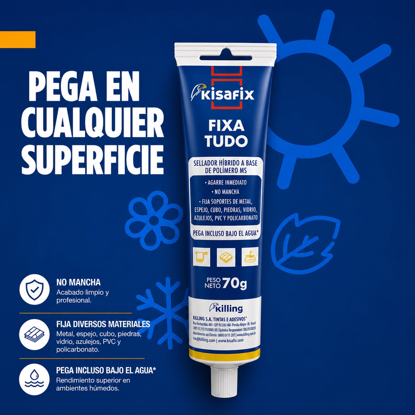 Fija Todo Kisafix Sellante Adhesivo de Montaje Multiuso 70g Killing