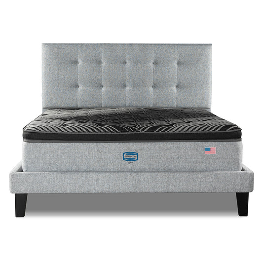 Cama Lownest Simmons Sky 2 Plazas B/D Box + Respaldo Tignes Plata