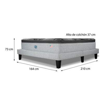 Cama Lownest Simmons Sky 2 Plazas B/D Box + Respaldo Tignes Plata