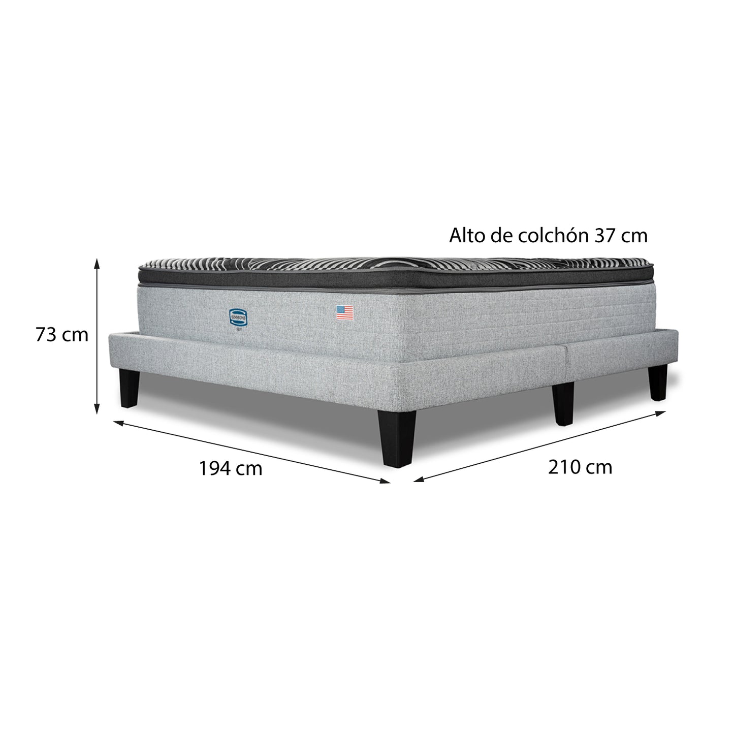 Cama Lownest Simmons Sky King B/D Box + Respaldo Tignes Plata