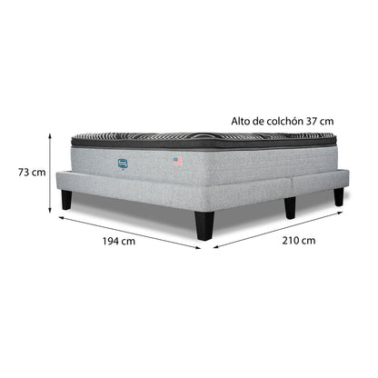 Cama Lownest Simmons Sky King B/D Box + Respaldo Tignes Plata