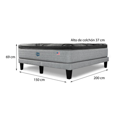 Cama Europea Simmons Sky 2 Plazas B/D + Respaldo Tignes Plata