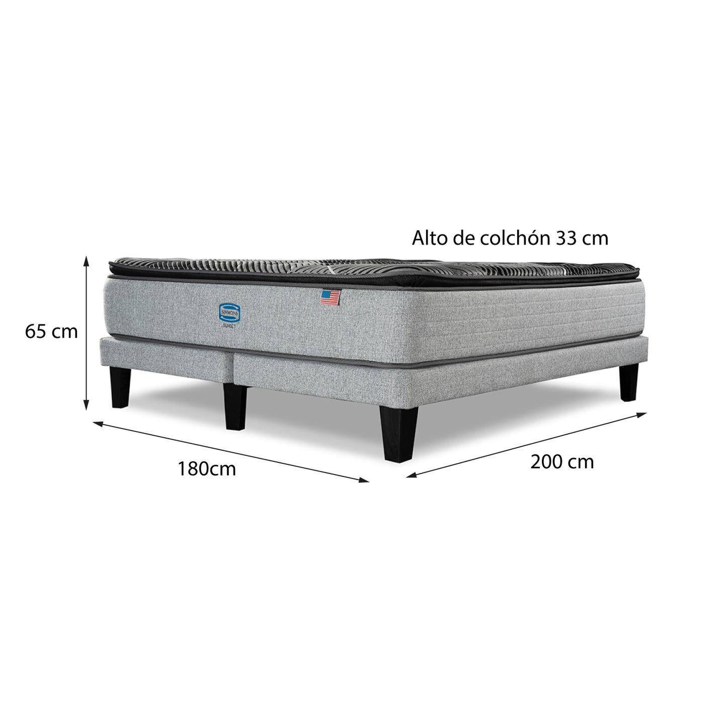 Cama Simmons Sunset King B/D + Respaldo Tignes Plata