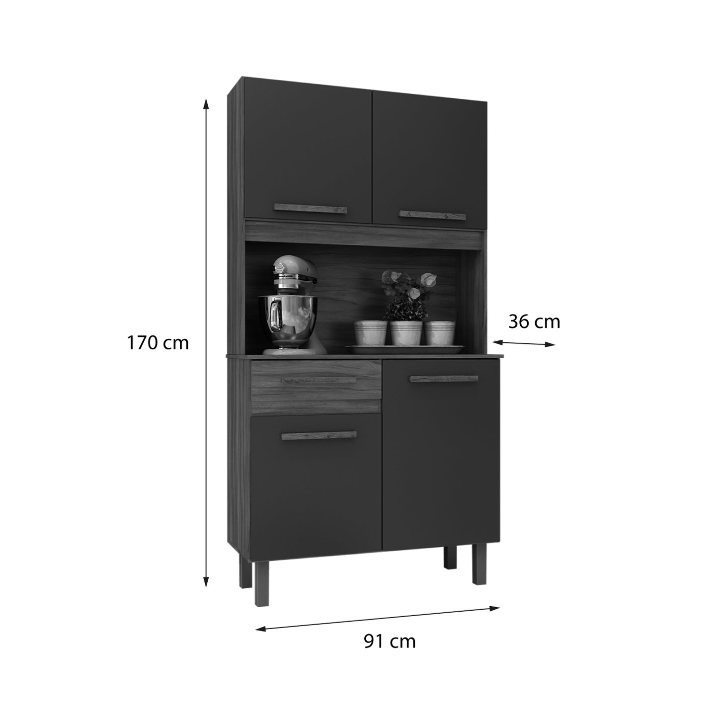 Mueble de Cocina 4 Puertas 1 Cajón Hoga Uruguay Café Gris