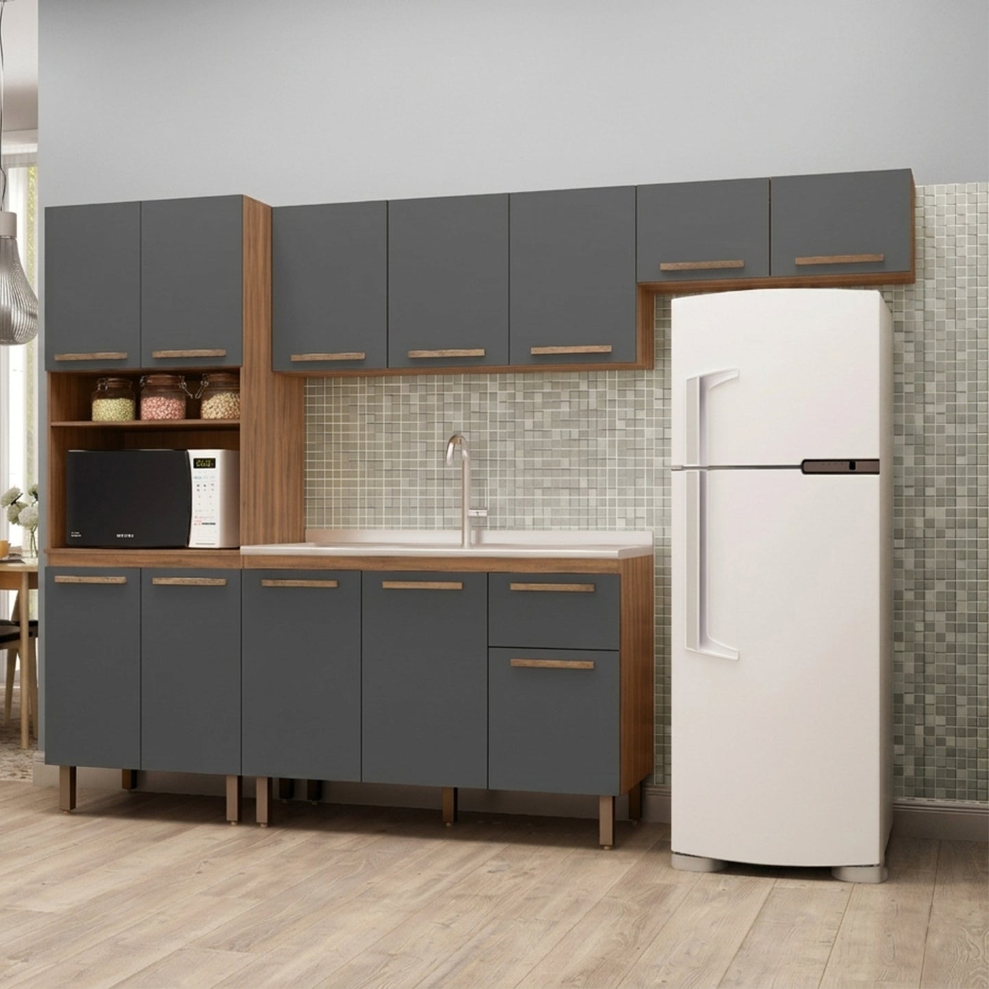 Mueble de Cocina 12 Puertas 1 Cajón Hoga Pop Café Gris