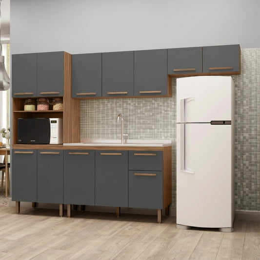 Mueble de Cocina 12 Puertas 1 Cajón Hoga Pop Café Gris