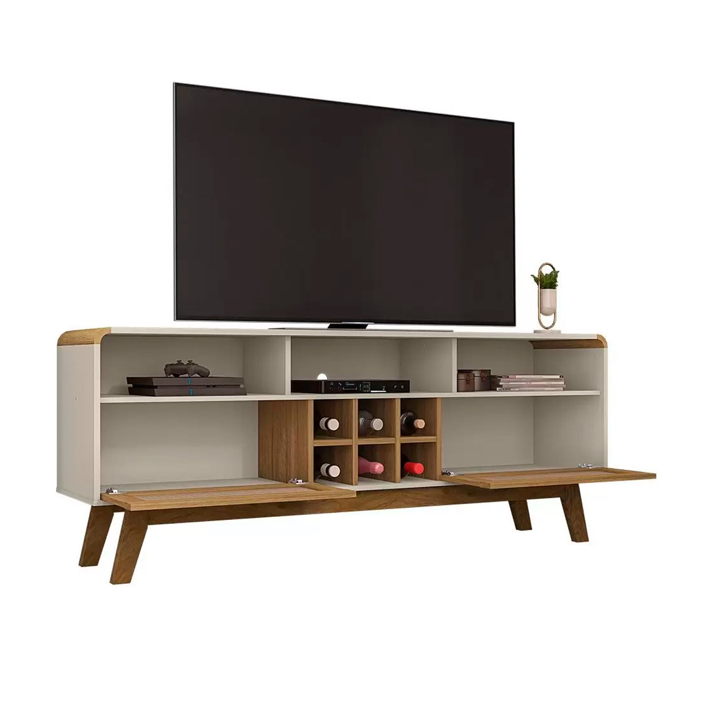 Rack Tv 65" Larimar Blanco Invierno Canela Rattan