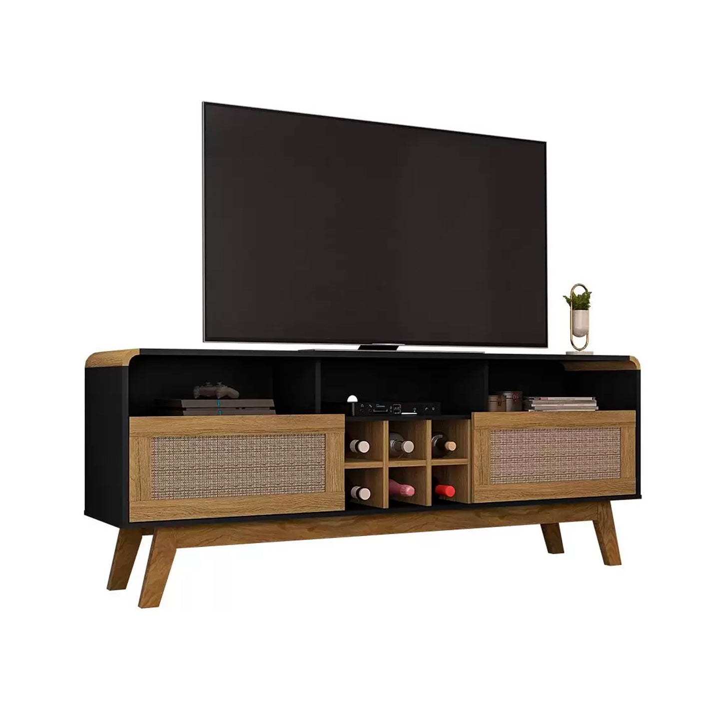 Rack Tv 65" Larimar Negro Canela Rattan