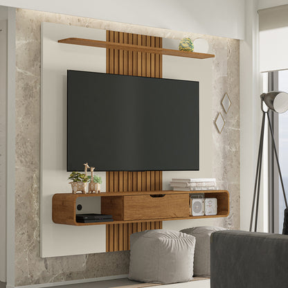 Panel Rack Tv 65" Lisboa Blanco Invierno Natural Ripado