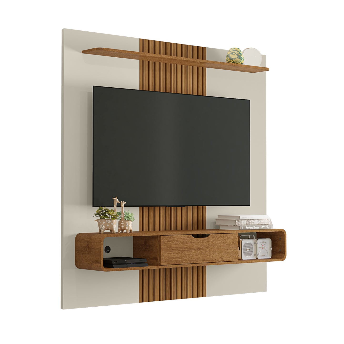 Panel Rack Tv 65" Lisboa Blanco Invierno Natural Ripado