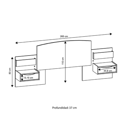 Respaldo de Cama con Veladores y Luz Led 2 Plazas Antonella Blanco