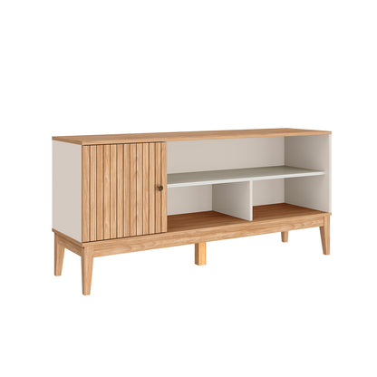 Rack Tv 55" 1 puerta Hoga Miel Blanco Invierno Ripado