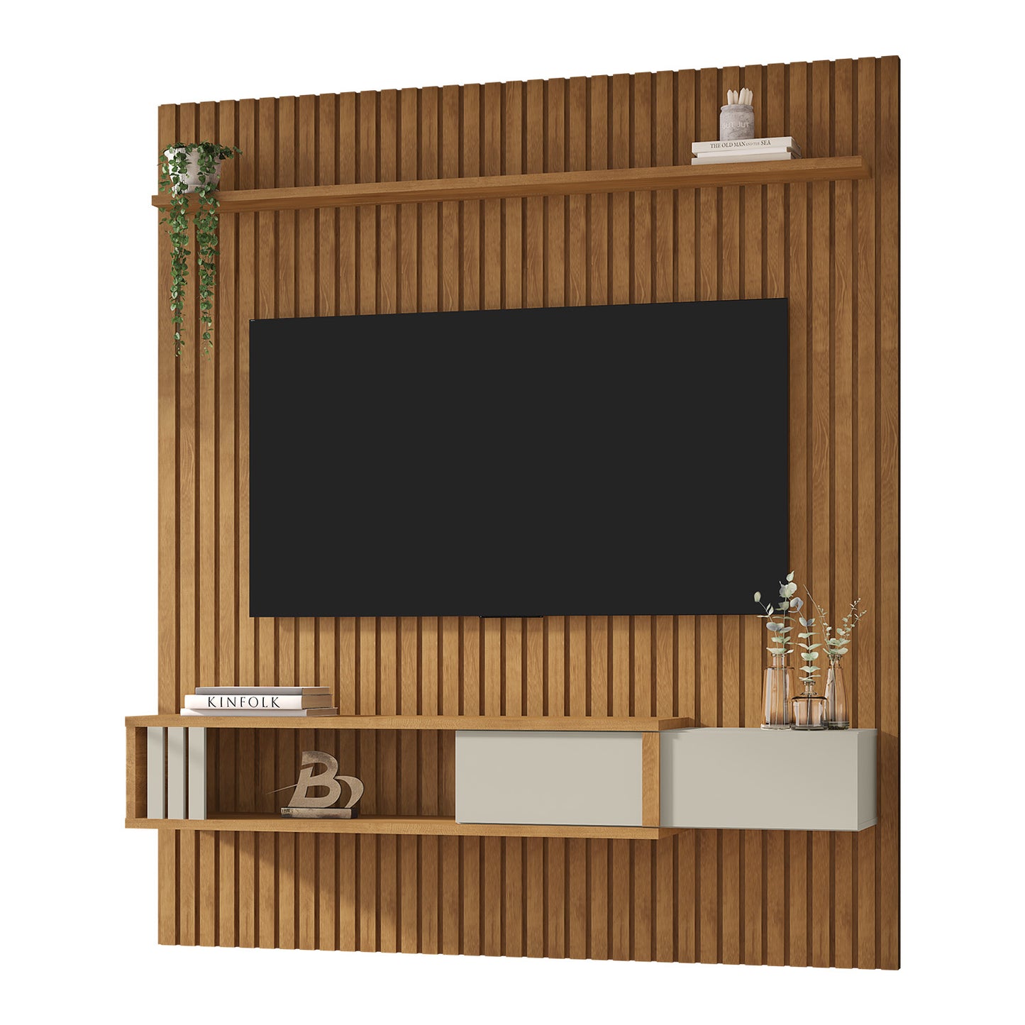 Panel Rack Tv 75" Nassau Natural Blanco Invierno