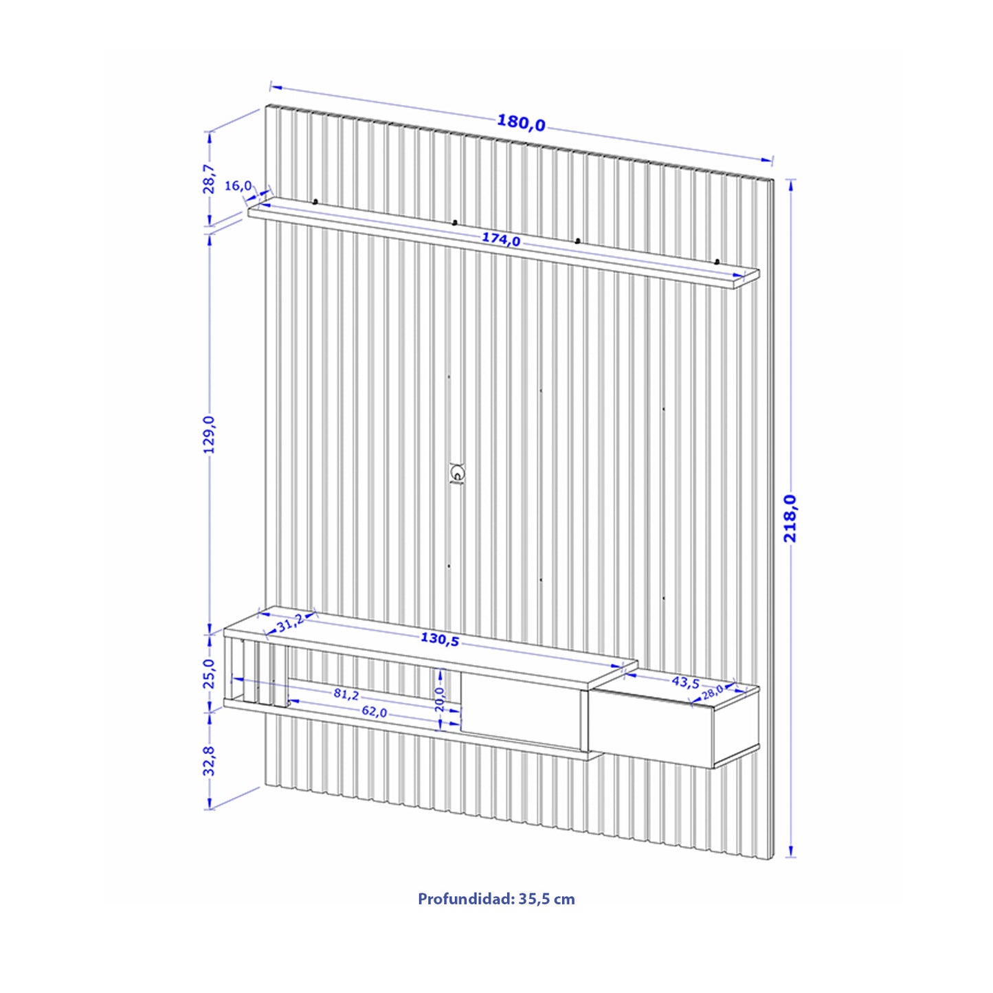 Panel Rack Tv 75" Nassau Natural Blanco Invierno