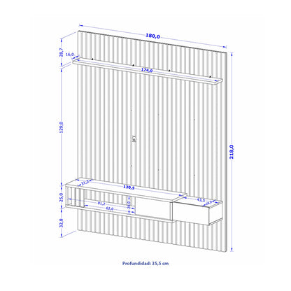 Panel Rack Tv 75" Nassau Natural Negro