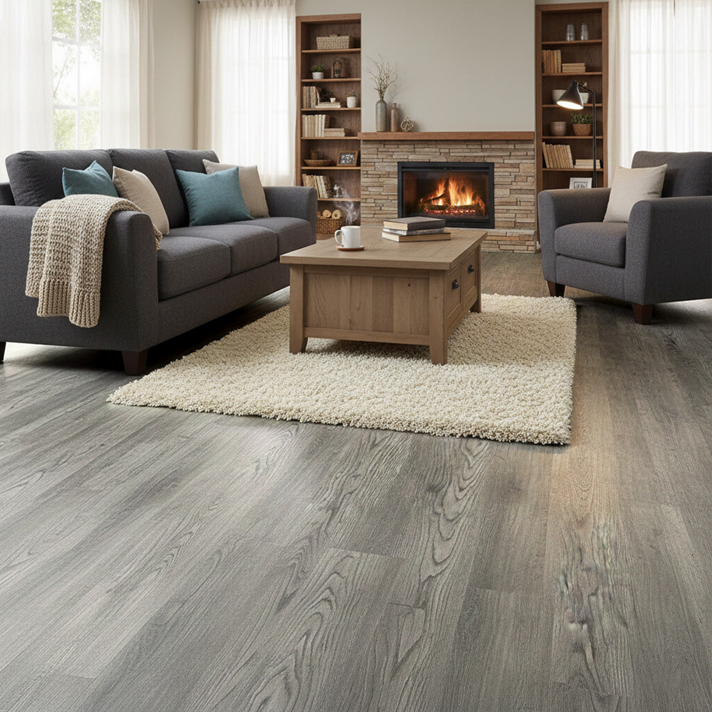 Piso Flotante Vinílico Spc Click 3.5+1mm Eva 2.23Mt2 Gris Oak