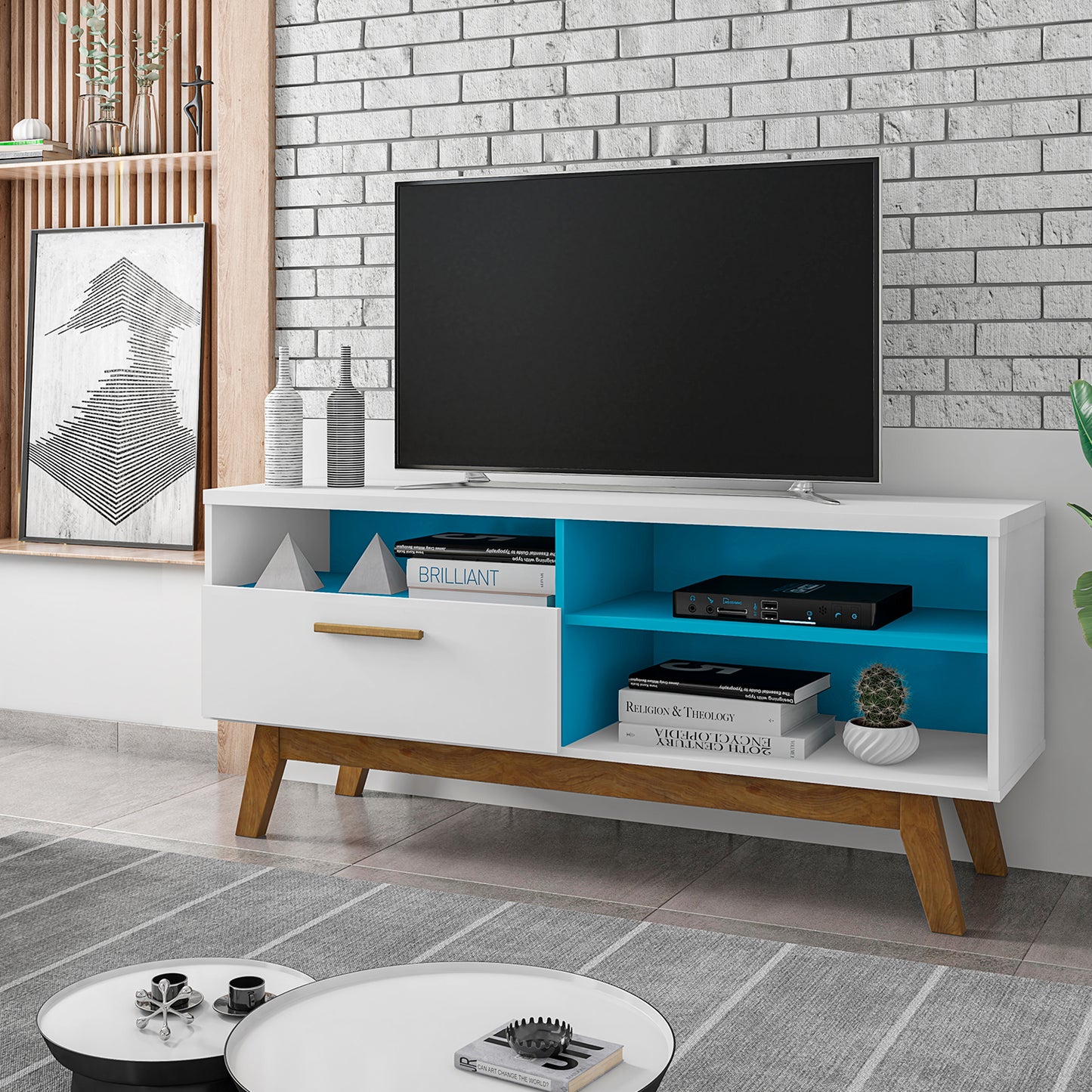 Rack Tv 55" Paladio Blanco Azul