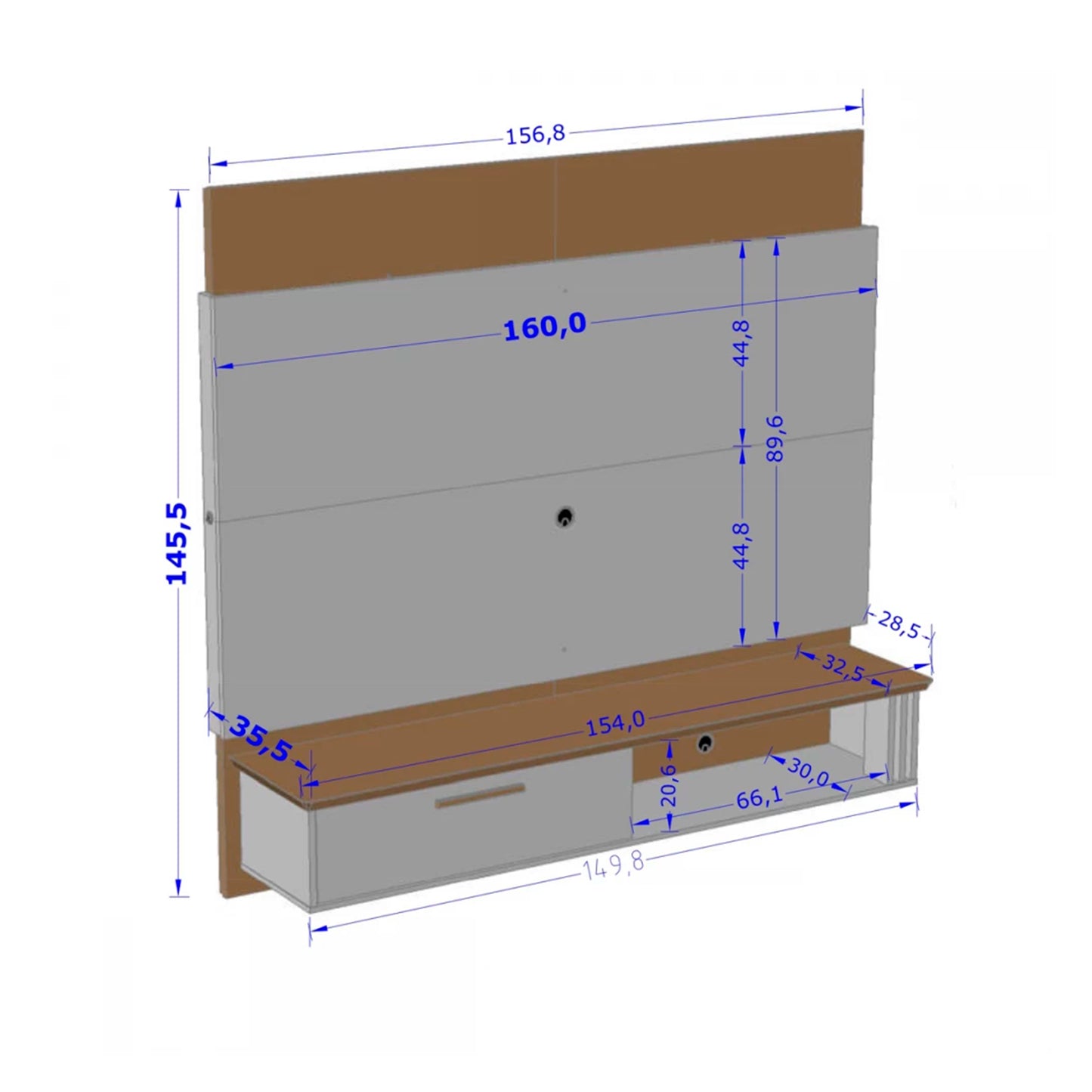 Panel Rack Tv 65" Paris Blanco Invierno Canela Ripado