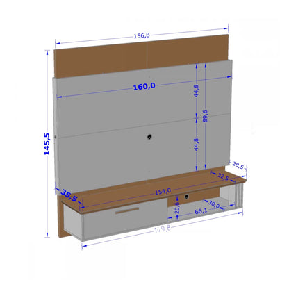 Panel Rack Tv 65" Paris Blanco Invierno Canela Ripado