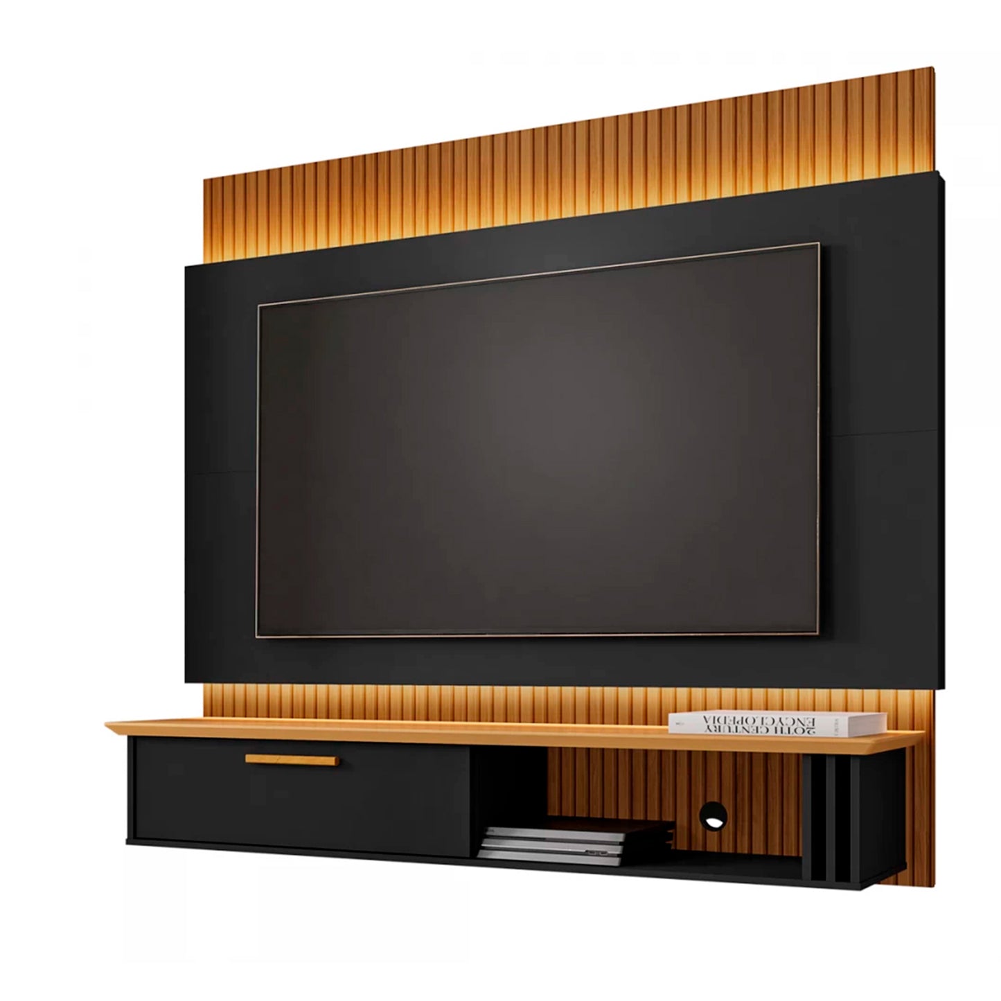 Panel Rack Tv 65" Paris Negro Canela Ripado