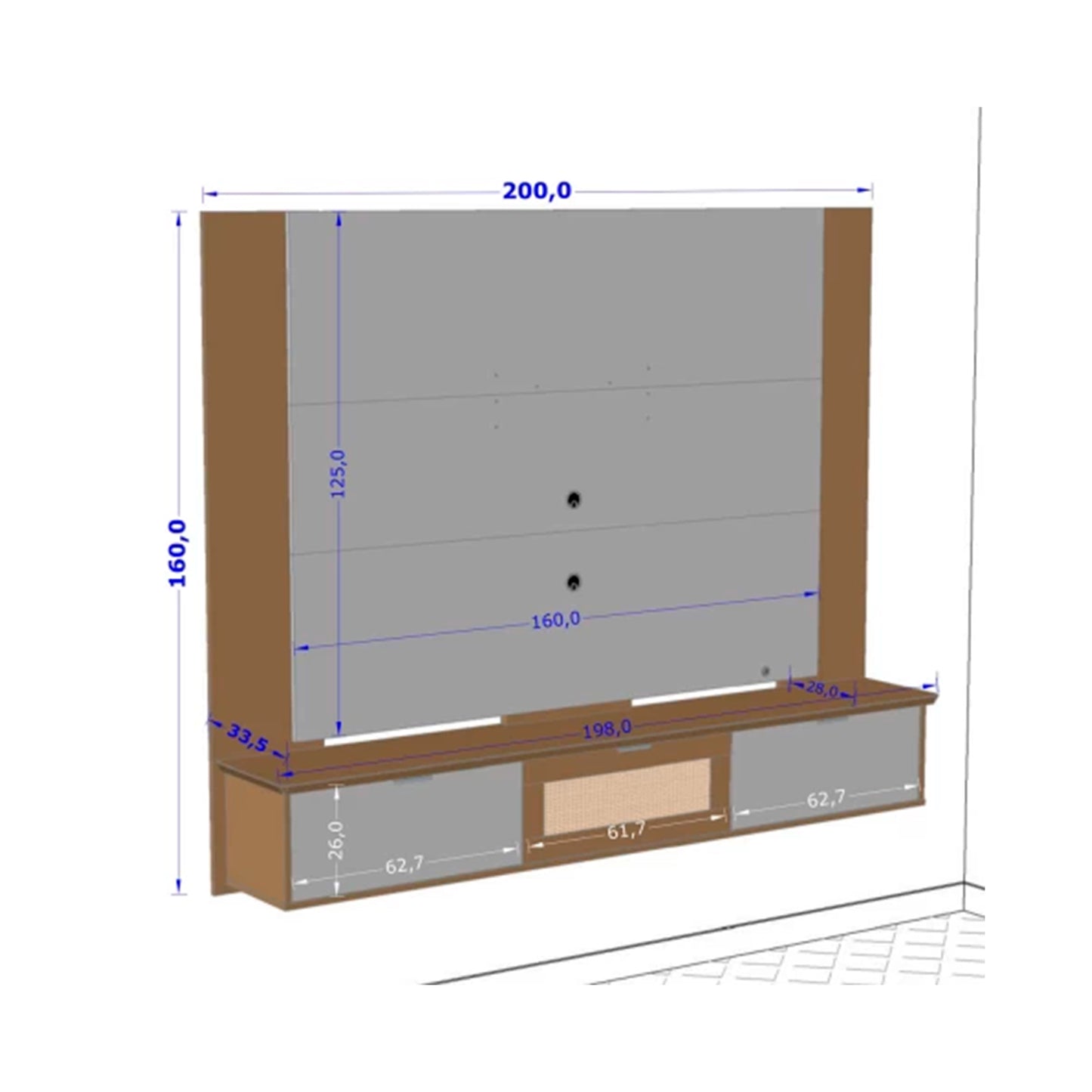 Panel Rack Tv 70" Qatar Blanco Invierno Canela Rattan