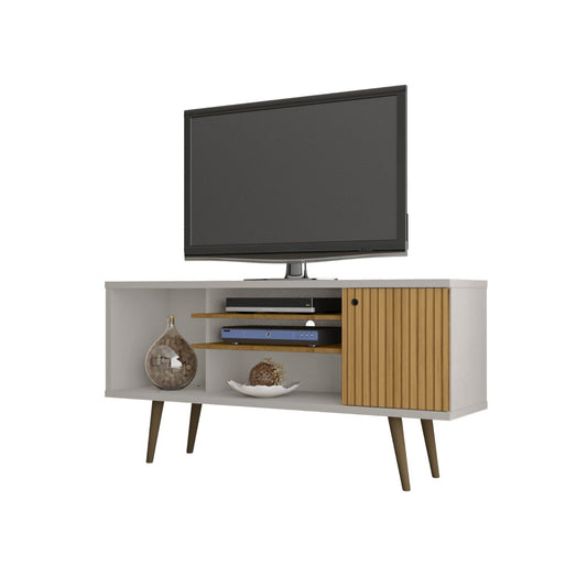 Rack Tv 55" Safira Blanco Invierno Canela Ripado