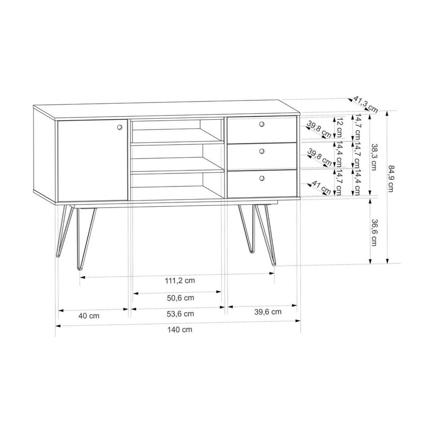 Aparador Buffet Retro Taranto Azul Navy