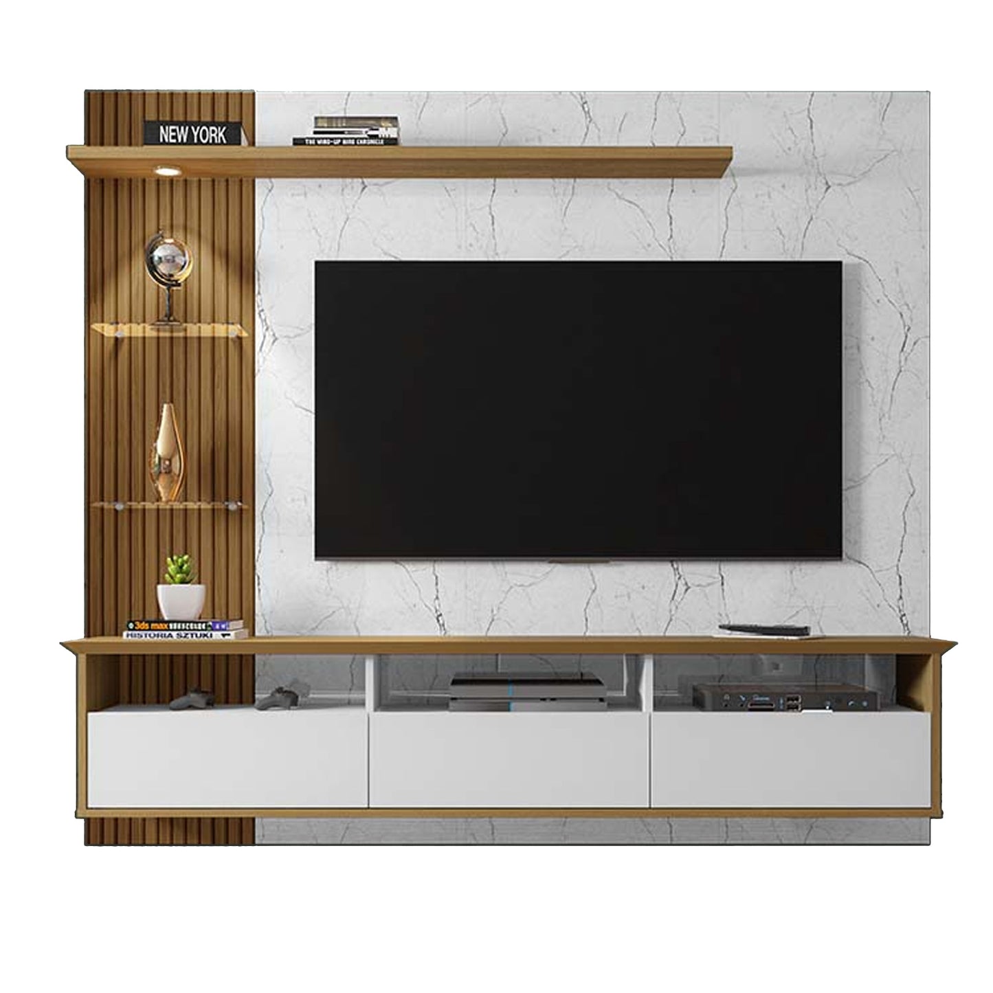 Panel Rack Tv 60 Trend Blanco Canela Marmol