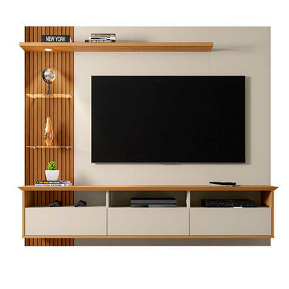 Panel Rack Tv 60" Trend Blanco Invierno Canela Ripado