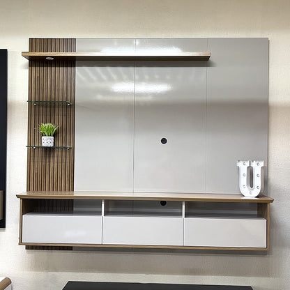 Panel Rack Tv 60" Trend Blanco Invierno Canela Ripado