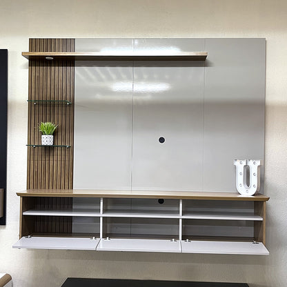 Panel Rack Tv 60" Trend Blanco Invierno Canela Ripado