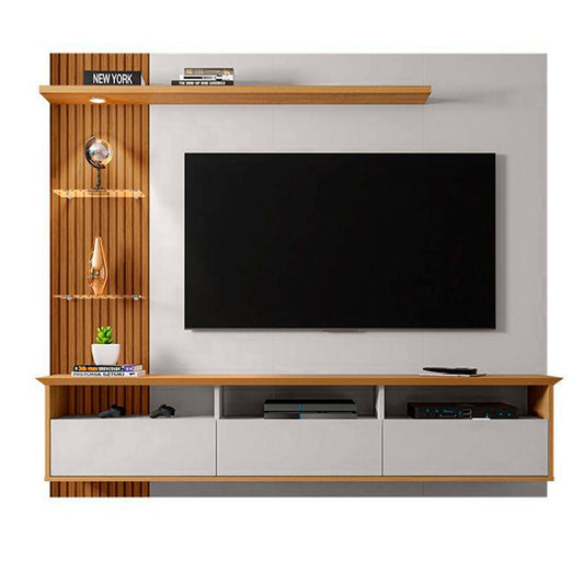 Panel Rack Tv 60" Trend Blanco Invierno Canela Ripado