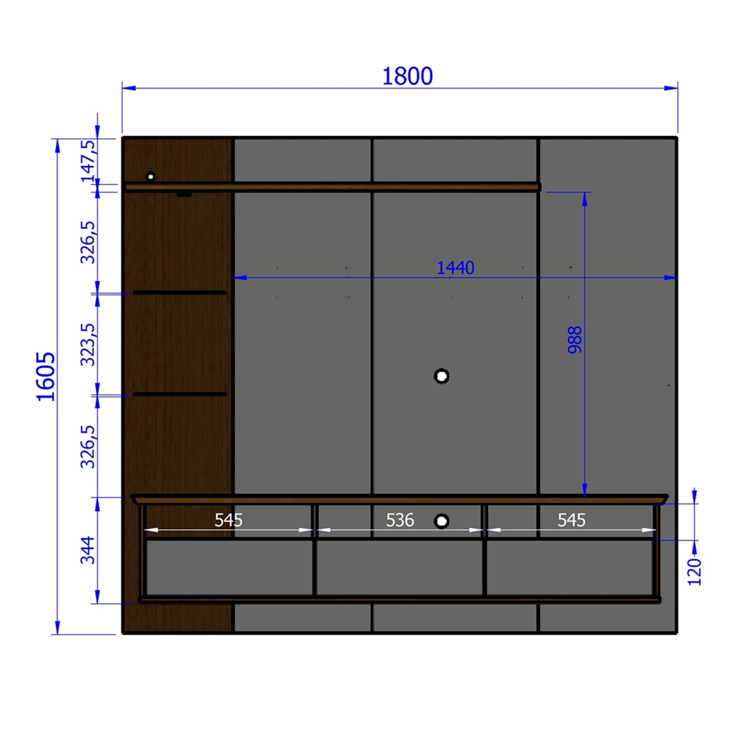 Panel Rack Tv 60" Trend Blanco Invierno Canela Ripado