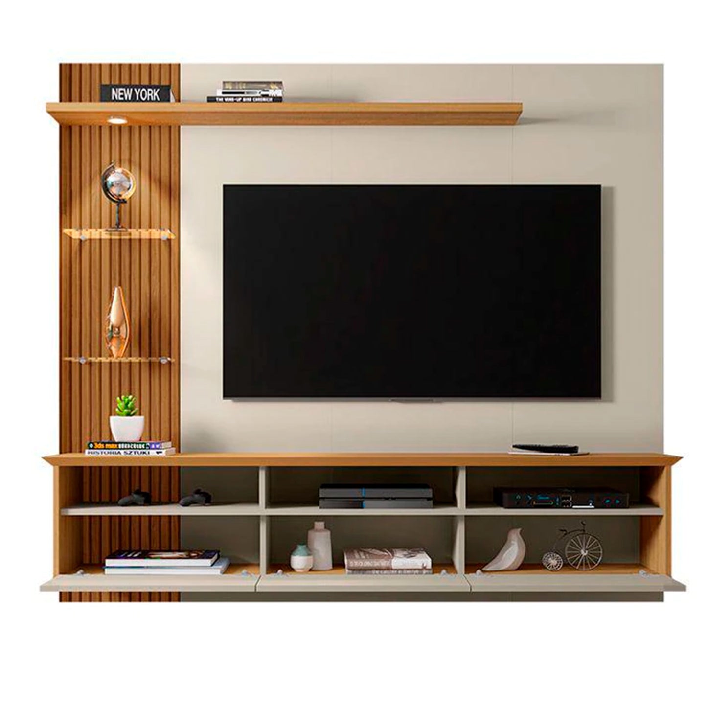 Panel Rack Tv 60" Trend Blanco Invierno Canela Ripado