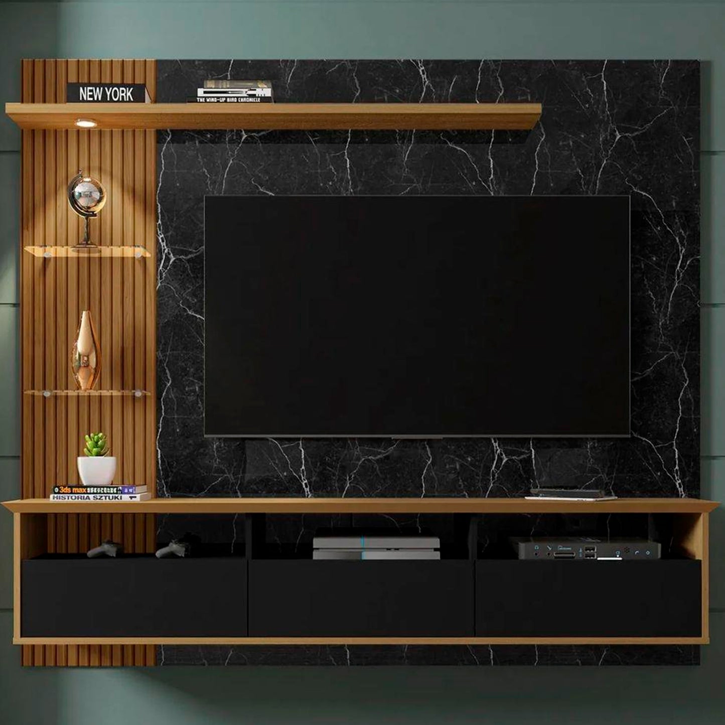 Panel Rack Tv 60" Trend Negro Canela Marmol