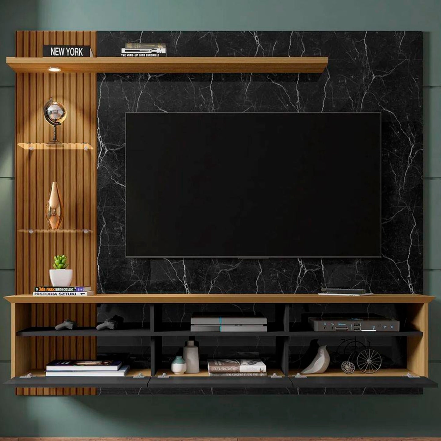 Panel Rack Tv 60" Trend Negro Canela Marmol