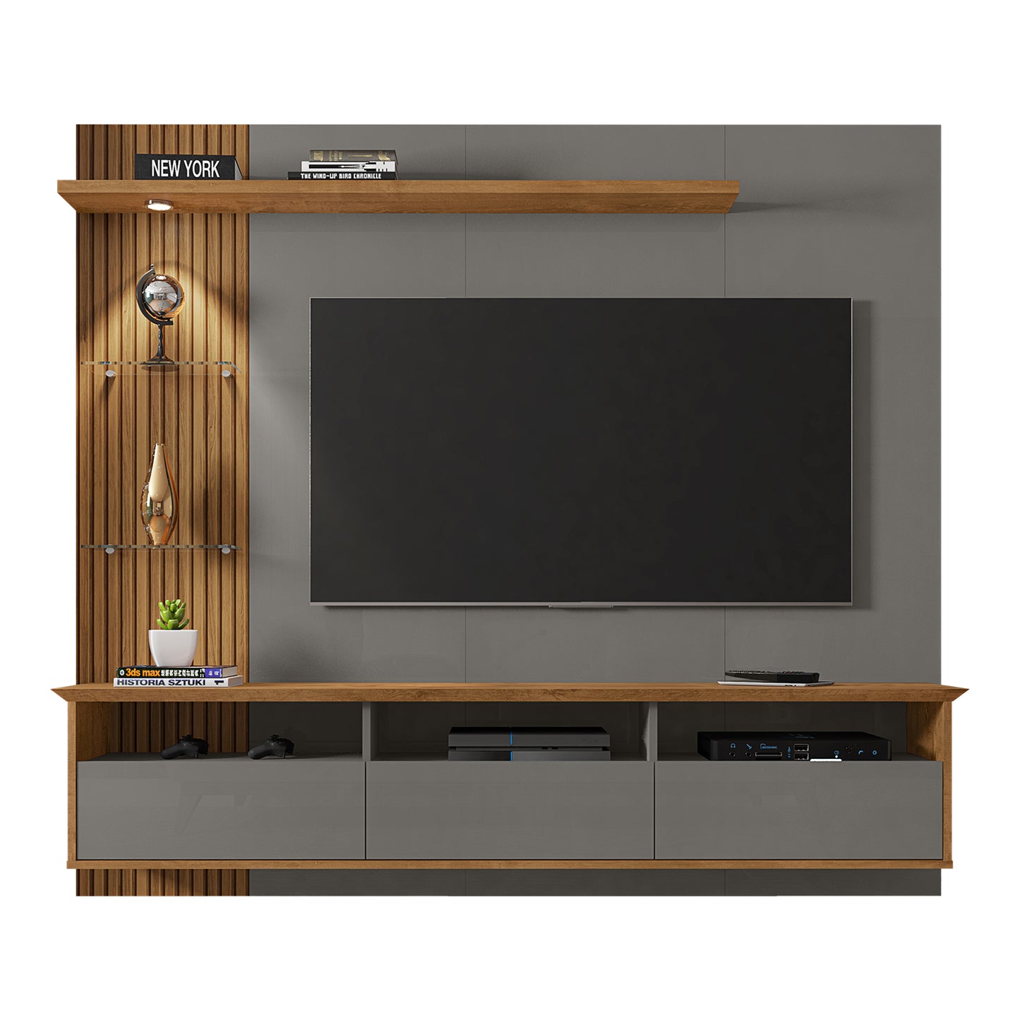 Panel Rack Tv 60" Trend Titanium Natural Ripado