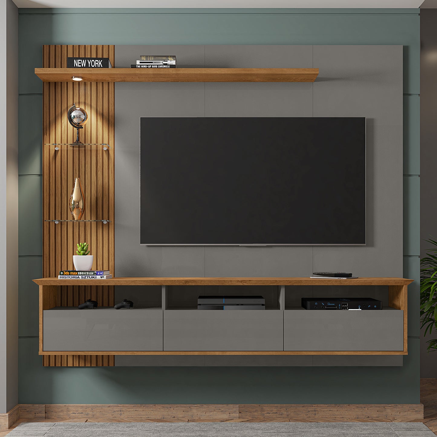 Panel Rack Tv 60" Trend Titanium Natural Ripado