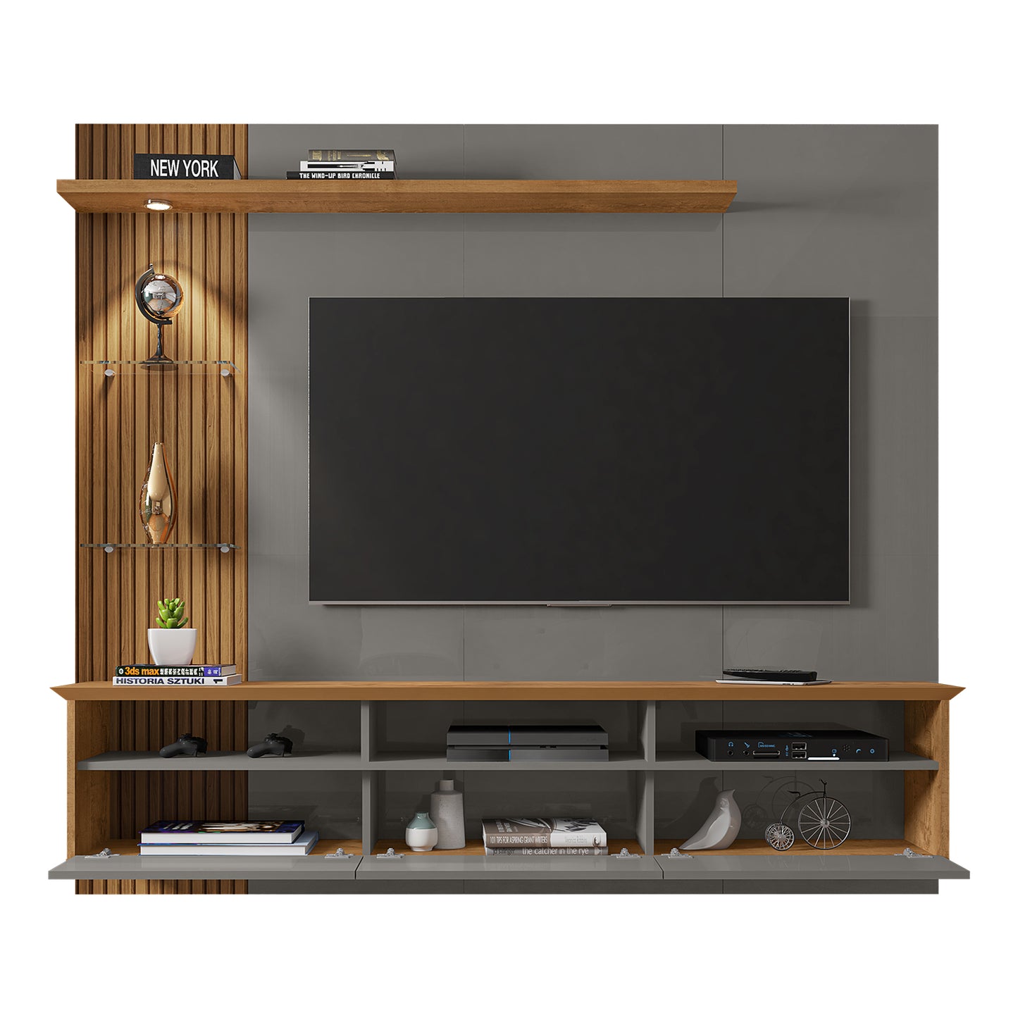 Panel Rack Tv 60" Trend Titanium Natural Ripado