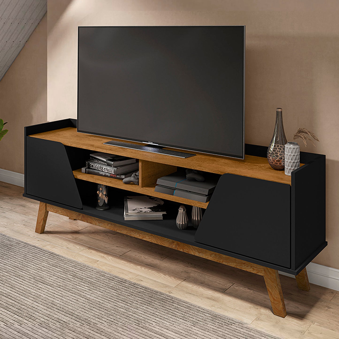 Rack Tv 65" Turim Negro Natural