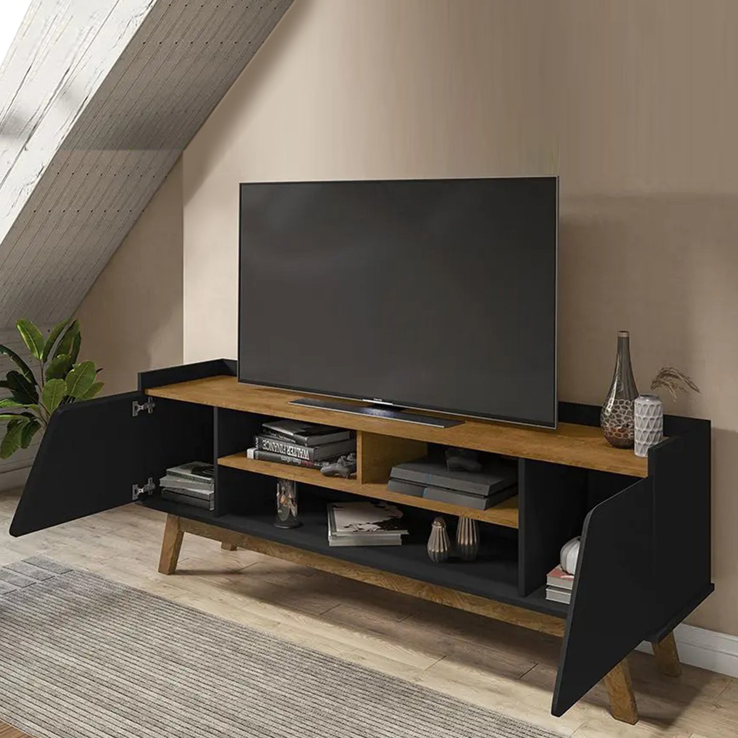 Rack Tv 65" Turim Negro Natural