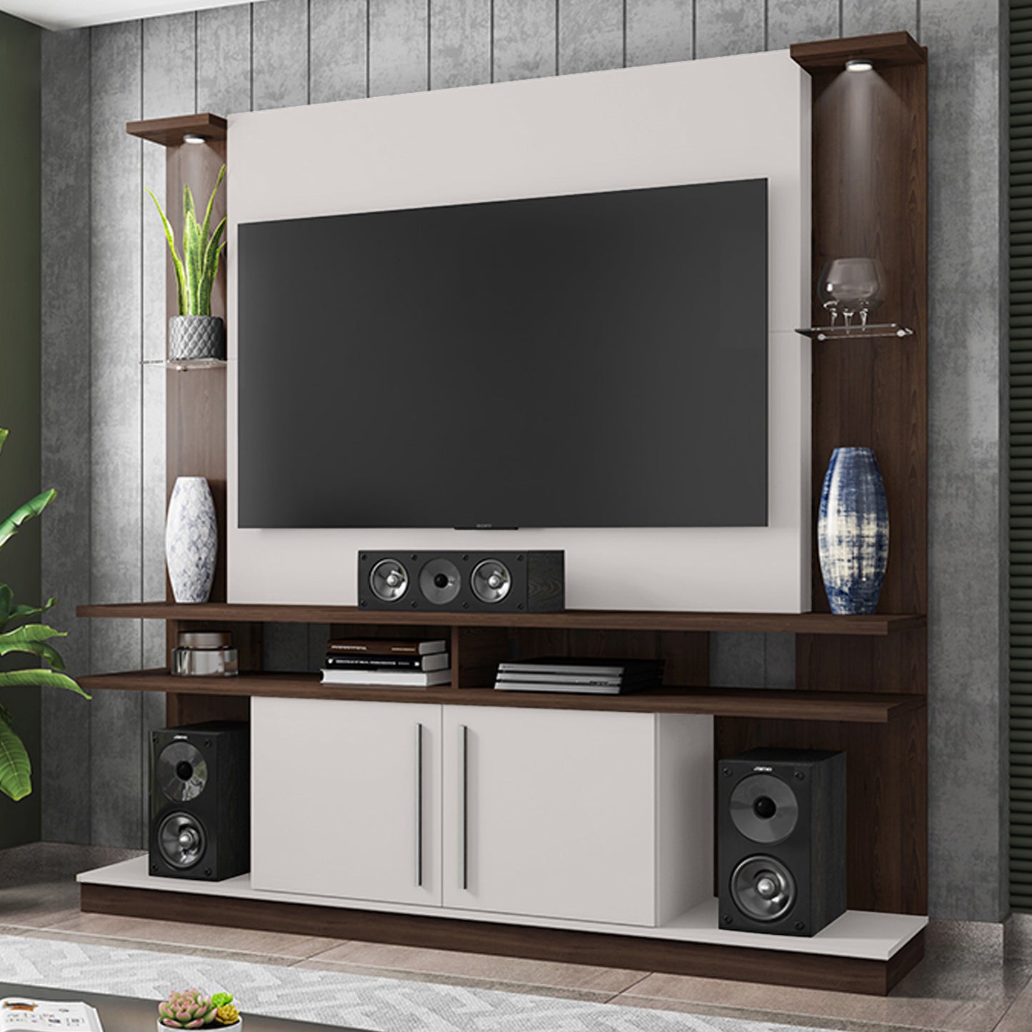Centro de Entretenimiento Rack Tv 60" York Nogal Blanco Invierno