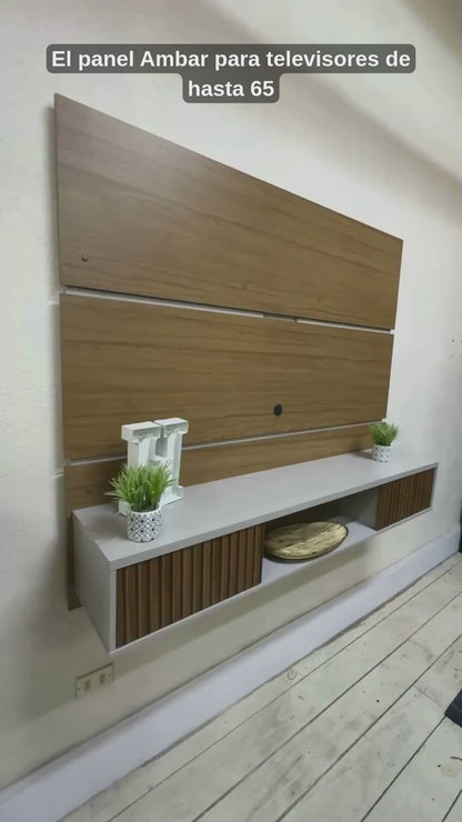 Panel Rack Tv 65" Ambar Canela Blanco Invierno